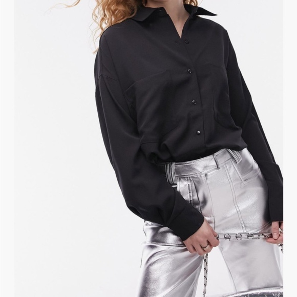 Topshop Black Button-Down Shirt